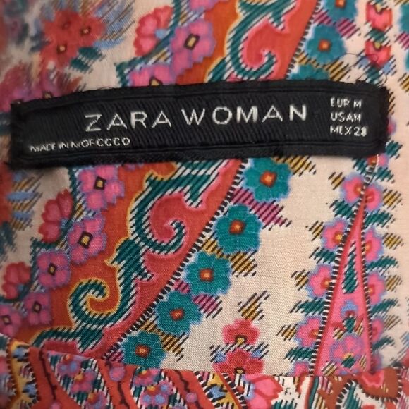 Zara 💯 Silk Colorful Floral Patterned Shift Dress Size M - Picture 3 of 16